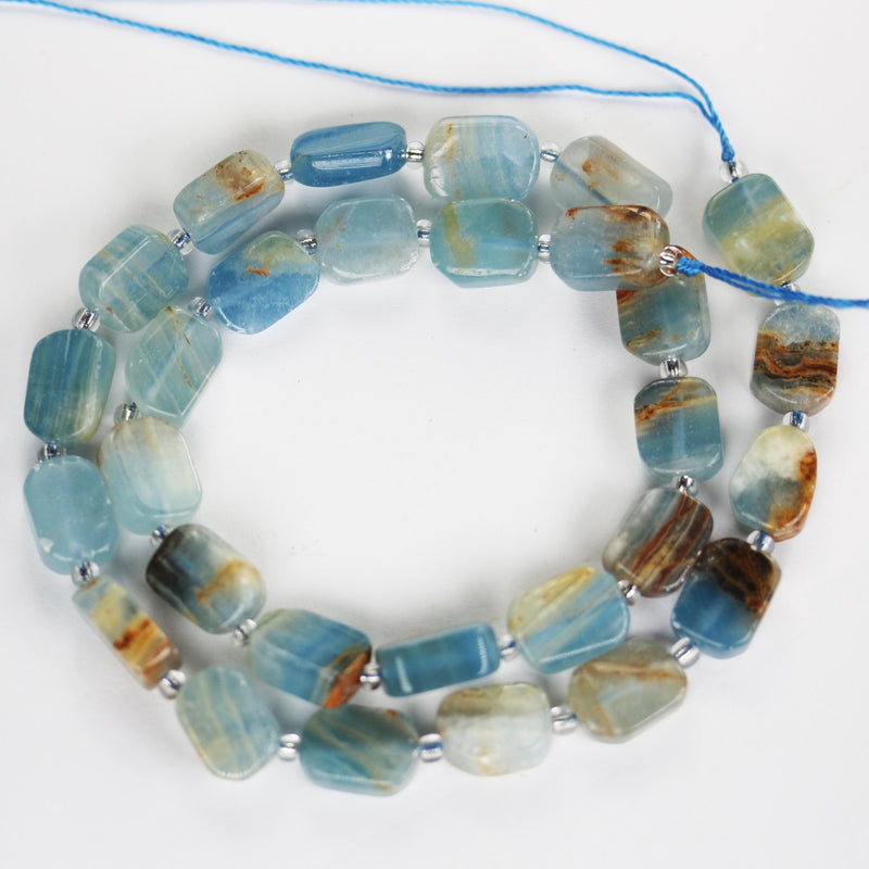 Natural Blue Calcite, Ractangular freeform gemstone, one full strand around 30 gemstone beads, 1mm hole