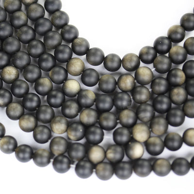 Matte Golden obsidian, 8mm round natural  gemstone strand, one full strand , hole 1mm