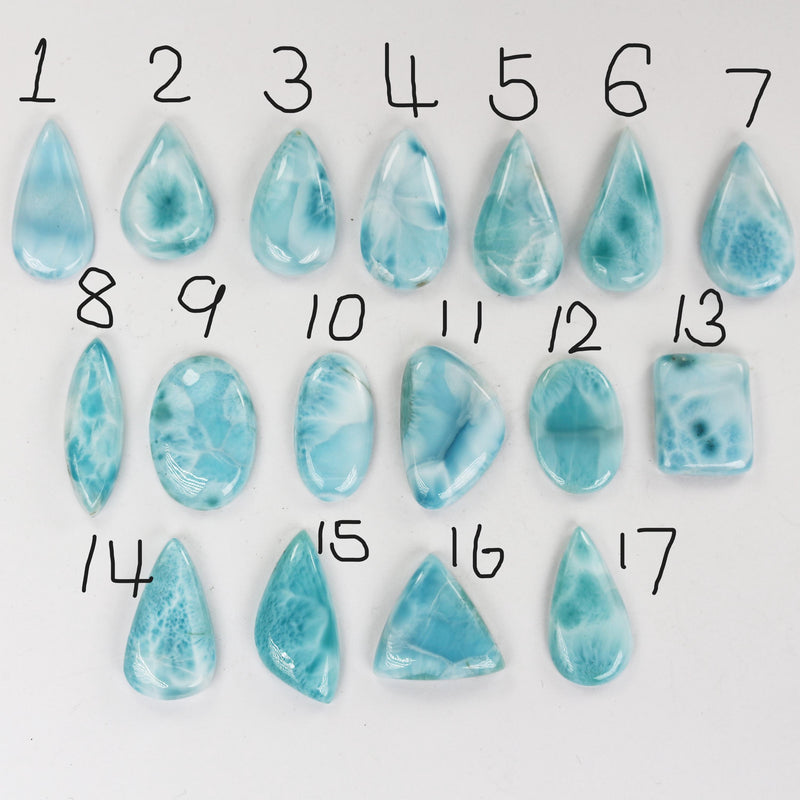 1 pc 100% natural dominican larimar cabochon gemstone beads, 17 loose gemstones cabochons (no hole, flat back)