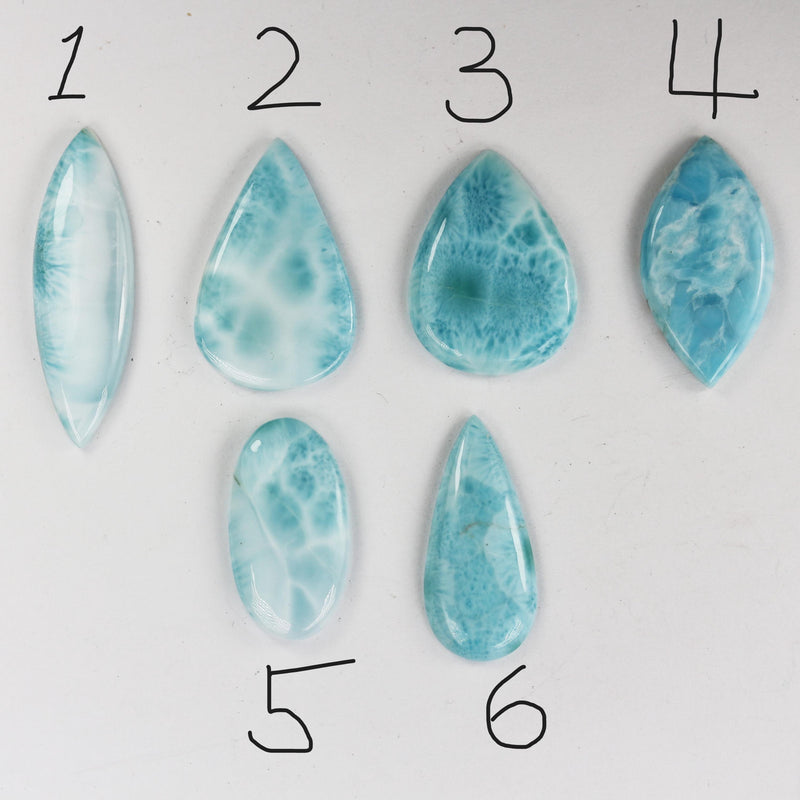 1 pc 100% natural dominican larimar cabochon gemstone beads, 6 large loose gemstones beads (no hole, flat back)