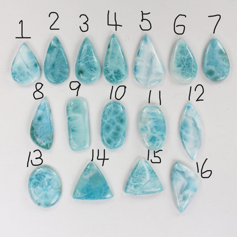 1 pc 100% natural dominican larimar cabochon gemstone beads, 16 loose gemstones cabochons (no hole, flat back)