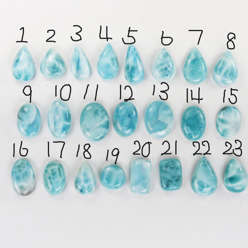 1 pc 100% natural dominican larimar cabochon gemstone beads, 23 loose gemstones cabochons (no hole, flat back)