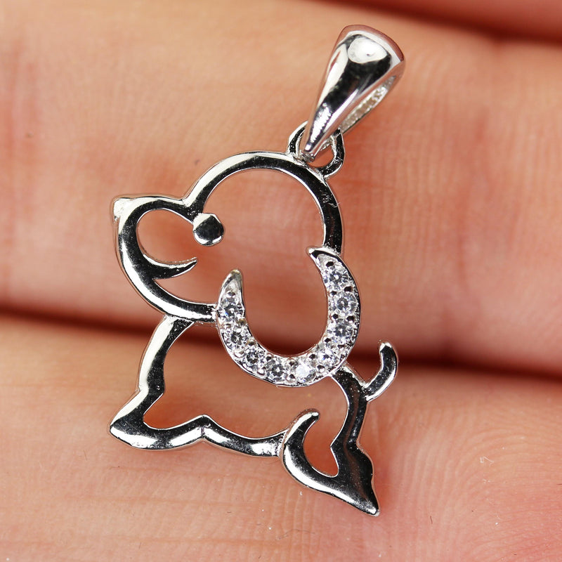 Silver charm 1pc, 925 sterling silver with cubic zirconia jewellery findings charm beads, dog charm with bail, 15*19mm