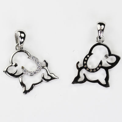 Silver charm 1pc, 925 sterling silver with cubic zirconia jewellery findings charm beads, dog charm with bail, 15*19mm