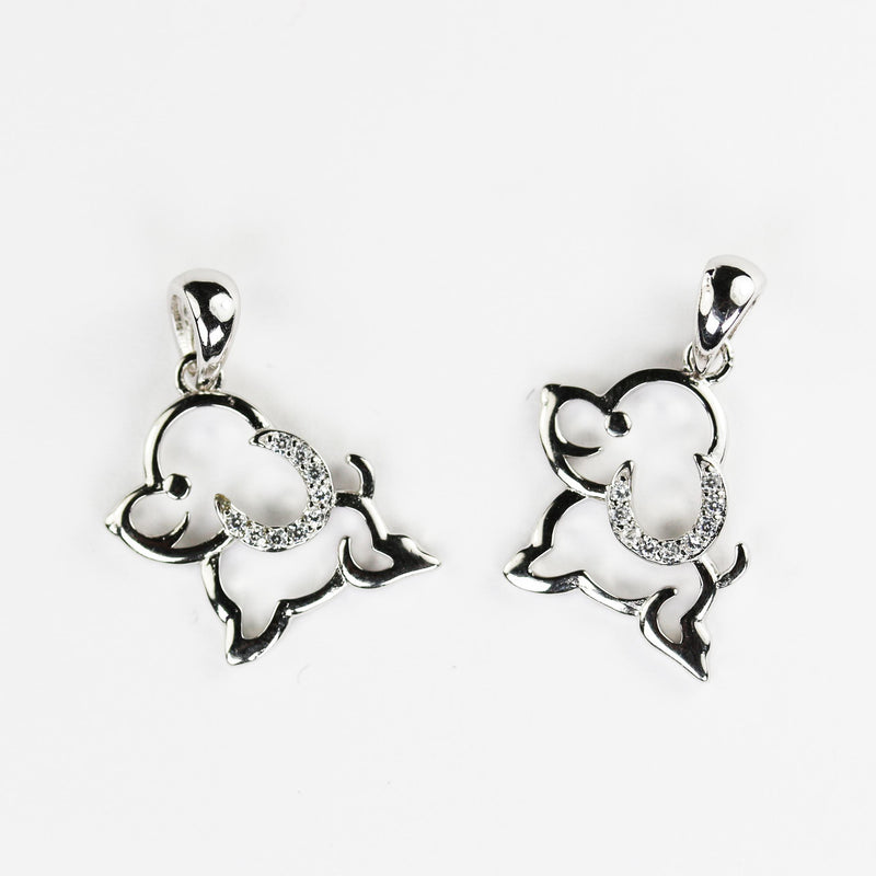 Silver charm 1pc, 925 sterling silver with cubic zirconia jewellery findings charm beads, dog charm with bail, 15*19mm