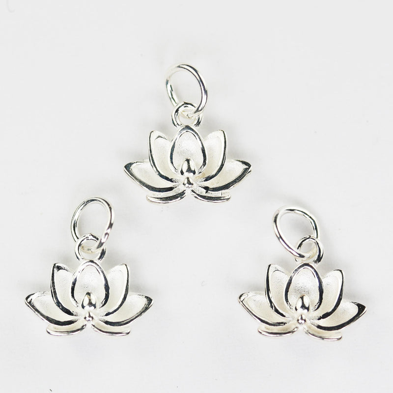 Silver charm 2pcs 925 sterling silver jewellery findings lotus charm beads , 11*9mm lotus flower, 5mm closed jump ring