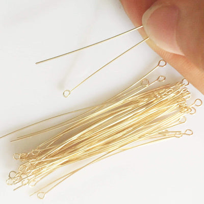 14k gold filled eye pins 10pcs 26-22gauge jewellery making findings eye pin, 1/2 - 2inch length