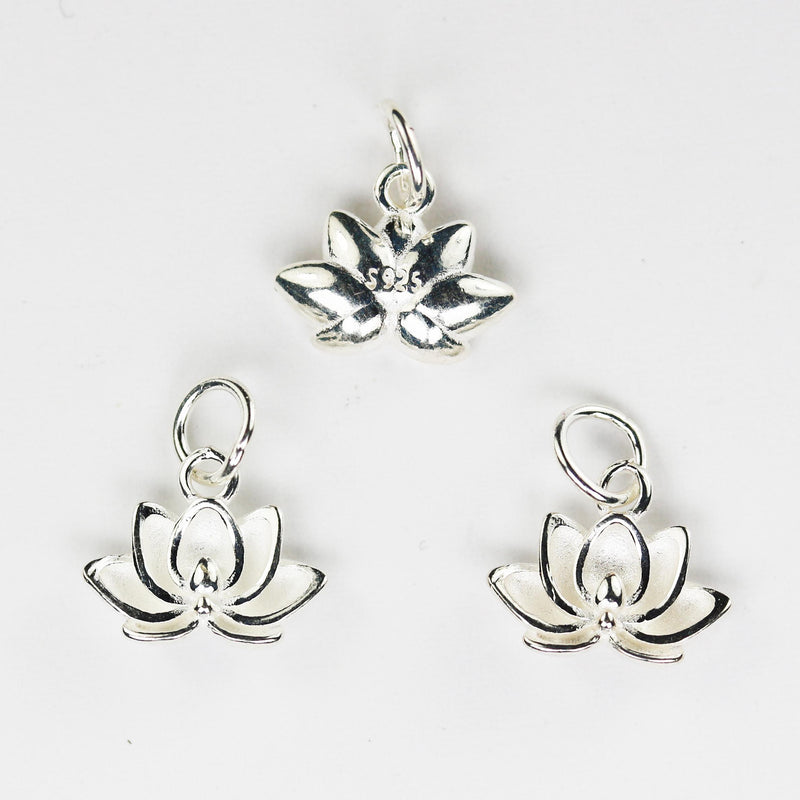 Silver charm 2pcs 925 sterling silver jewellery findings lotus charm beads , 11*9mm lotus flower, 5mm closed jump ring