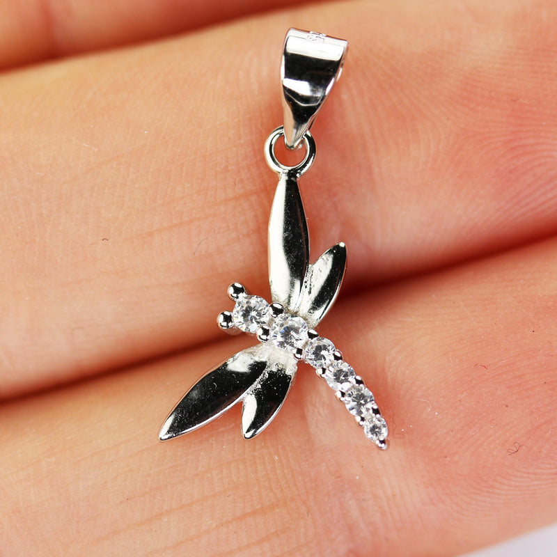 Charms 1pc 925 sterling silver jewellery findings charm beads , Dragonfly charm with crystals, 17*12mm