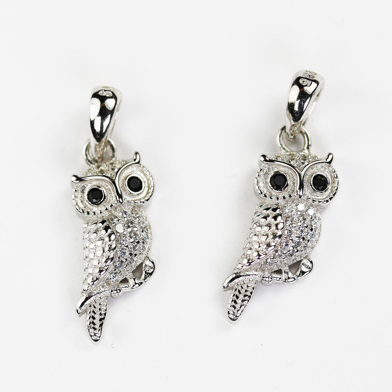 Jewelry charms 1pc, Owl charm with crystals, 925 sterling silver jewellery findings charm beads, size 17*8mm