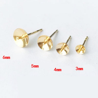 Earring post 10pcs 4/6mm 14k gold filled jewellery findings ,4/6mm round bezel setting ear studs for half drilled beads