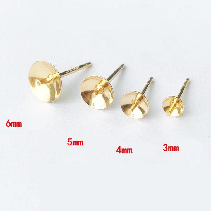 Earring post 10pcs 4/6mm 14k gold filled jewellery findings ,4/6mm round bezel setting ear studs for half drilled beads