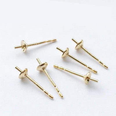 Earring post 10pcs 4/6mm 14k gold filled jewellery findings ,4/6mm round bezel setting ear studs for half drilled beads