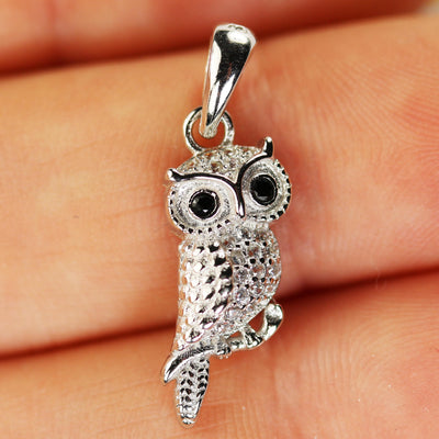 Jewelry charms 1pc, Owl charm with crystals, 925 sterling silver jewellery findings charm beads, size 17*8mm