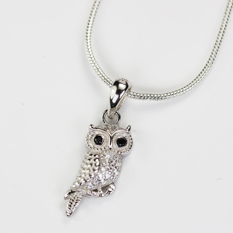 Jewelry charms 1pc, Owl charm with crystals, 925 sterling silver jewellery findings charm beads, size 17*8mm