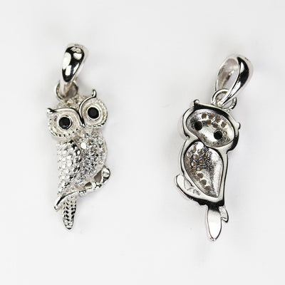 Jewelry charms 1pc, Owl charm with crystals, 925 sterling silver jewellery findings charm beads, size 17*8mm