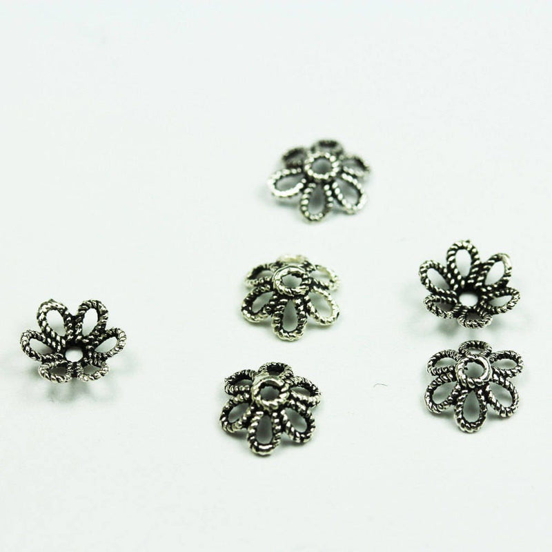 Antique Silver Caps 10pcs Jewelry Findings Bead cap,antiqued Sterling silver, 7.5mm filigree cap,2.7mm height ,1mm hole