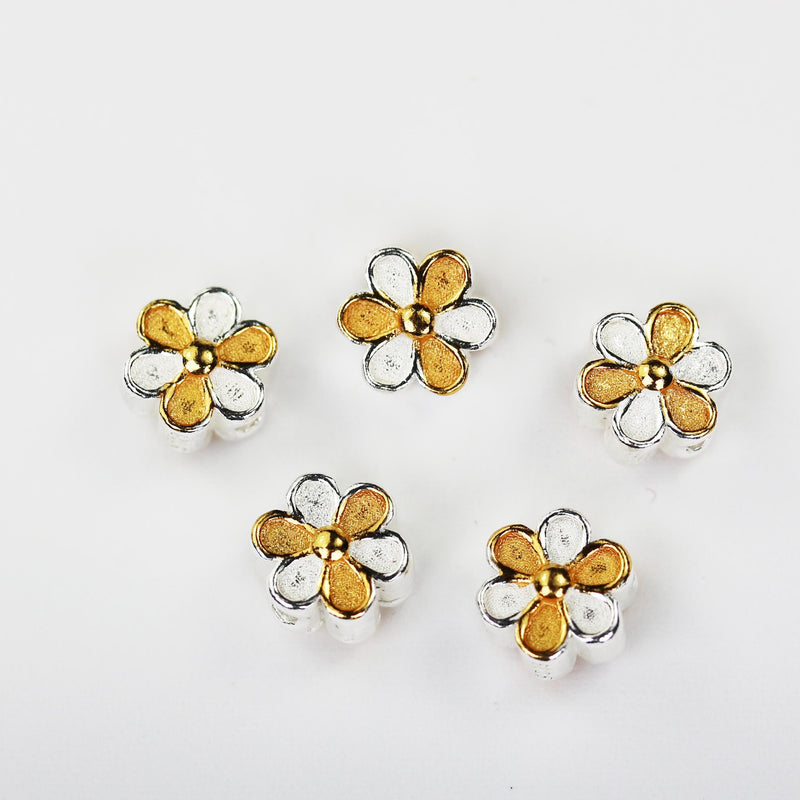 925 Sterling Silver Beads with 18K Gold Vermeil , 2pcs Jewellery Beads Findings,  Daisy Flower Beads, 7.5mm, 3.5mm Thick, 1.5mm Hole