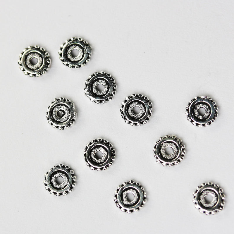 4mm Silver Daisy Spacer Beads, 20pcs 4mm Jewellery Findings Spacers, 925 Antique Sterling Silver, 1.5mm thick, hole 0.8mm