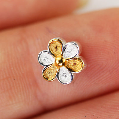 925 Sterling Silver Beads with 18K Gold Vermeil , 2pcs Jewellery Beads Findings,  Daisy Flower Beads, 7.5mm, 3.5mm Thick, 1.5mm Hole