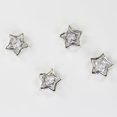 Star Beads 2pcs 925 Sterling Silver Jewellery Findings, Round Clear Cubic Zirconia, 8mm star, 1.5mm Hole