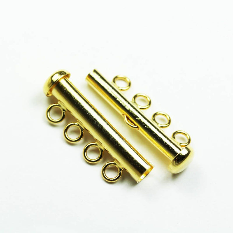 Gold Vermeil Style 1pc 18kgold  on 925 Sterling Silver Jewellery findings 4-strand Slide lock Clasp,26*12mm