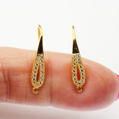 Gold Earrings 1Pair 24K Gold on 925 Sterling Silver Cubic Zirconia Jewellery Findings Earwire , 4*22mm fishhook with1mm coil