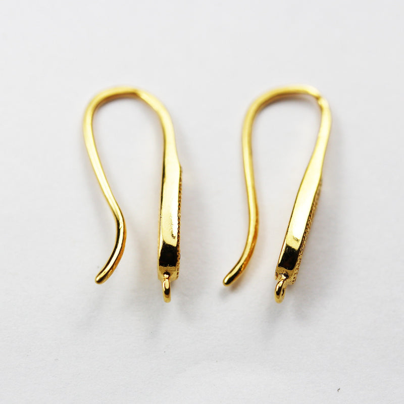 Gold Earrings 1Pair 24K Gold on 925 Sterling Silver Cubic Zirconia Jewellery Findings Earwire , 4*22mm fishhook with1mm coil