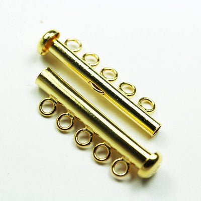 1pc 18K Gold plated on 925 Sterling Silver Jewelry findings 5-strand Slide lock Clasp,30*6mm  -