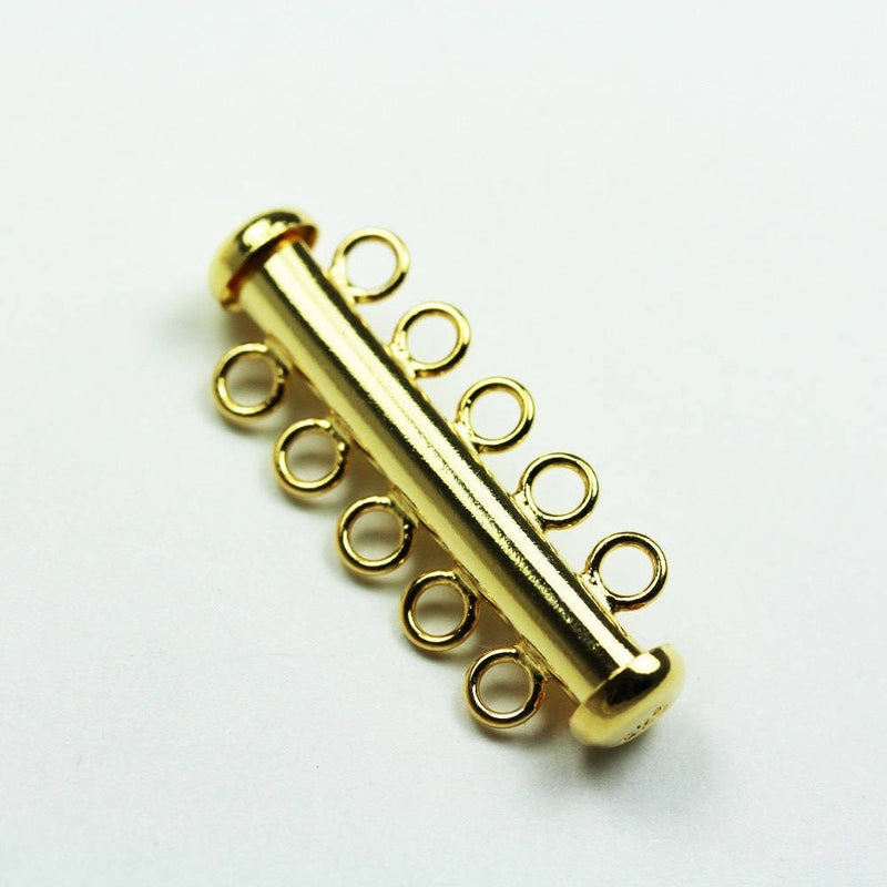 1pc 18K Gold plated on 925 Sterling Silver Jewelry findings 5-strand Slide lock Clasp,30*6mm  -