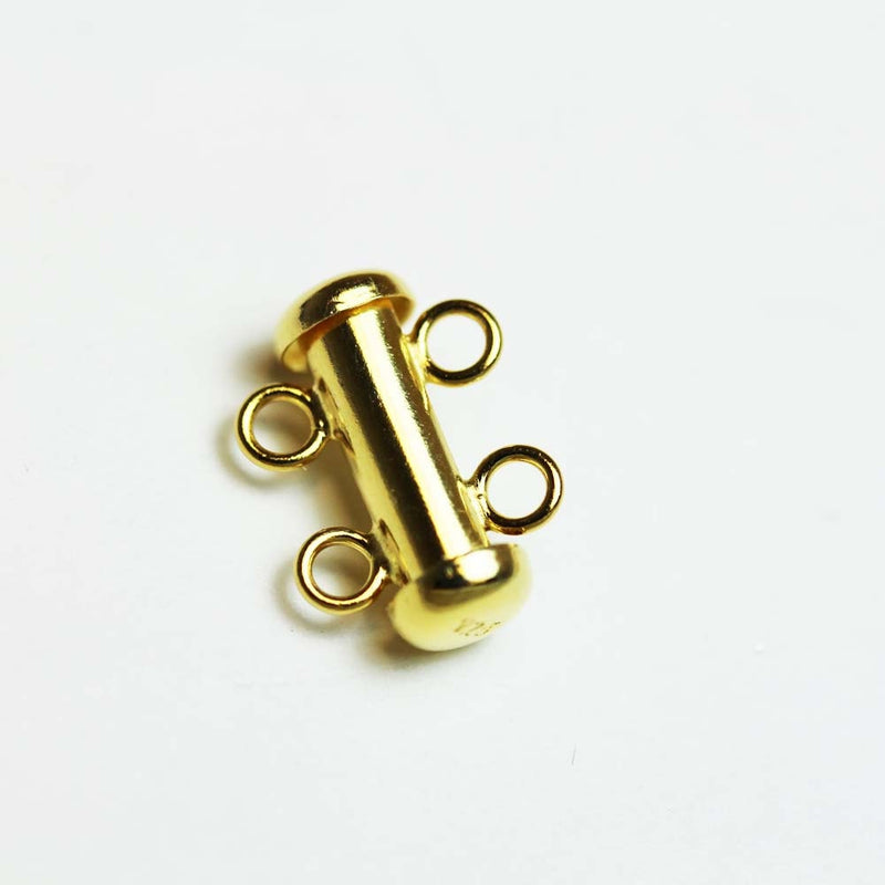 Gold Vermeil Style 1pc gold on 925 Sterling Silver Jewellery findings 2-strand Slide lock Clasp,16*6mm