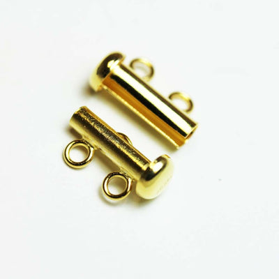 Gold Vermeil Style 1pc gold on 925 Sterling Silver Jewellery findings 2-strand Slide lock Clasp,16*6mm