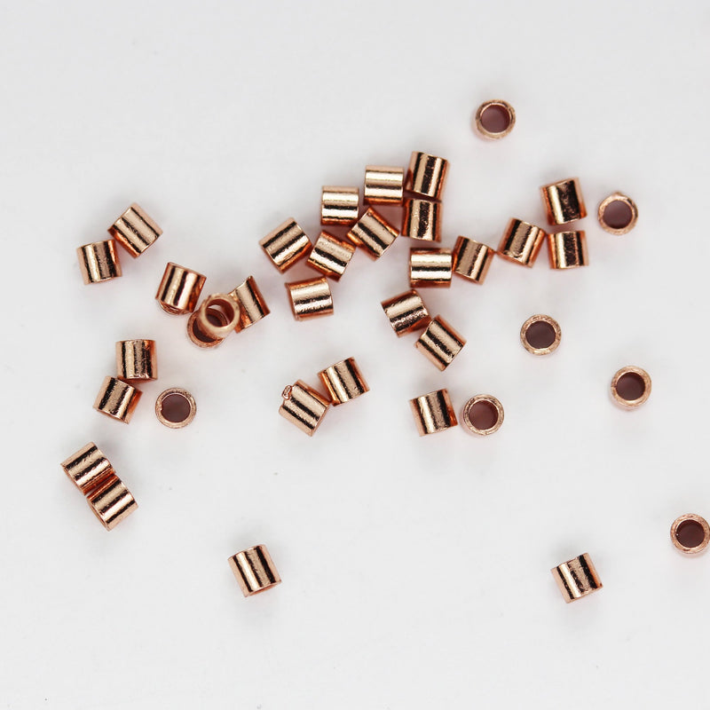 About 70pcs Rose Gold on 925 s.silver Jewellery Findings Crimp Beads, 1.5*1.5mm tube, 1mm inside diameter