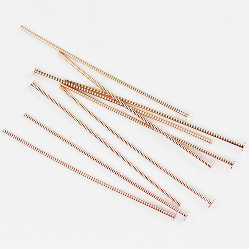 Headpins 22gauge 10pcs 35mm Rose Gold  on 925 Sterling Silver Jewellery findings Head Pin, 2mm head, 35mm Length