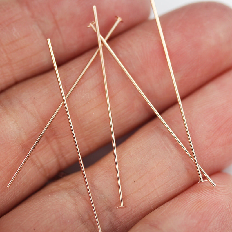 Headpins 22gauge 10pcs 35mm Rose Gold  on 925 Sterling Silver Jewellery findings Head Pin, 2mm head, 35mm Length