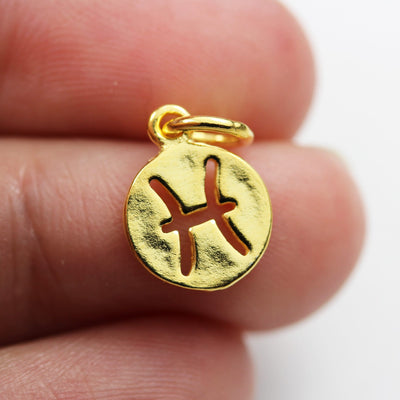 Gold Vermeil Style 1pc Constellation,Zodiac Charm,24K Gold  on 925 Sterling Silver Jewellery findings Charm Beads ,10mm Button charm