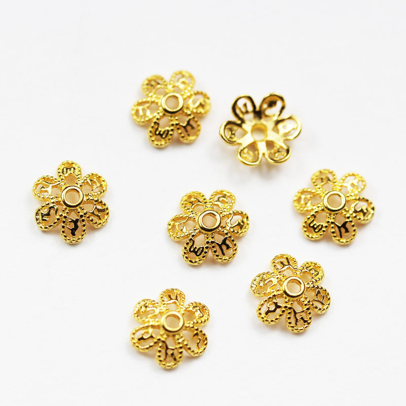 Bead Cap 8pcs Gold Vermeil Style  Jewelry Findings Bead cap,8mm bead cap,1mm hole