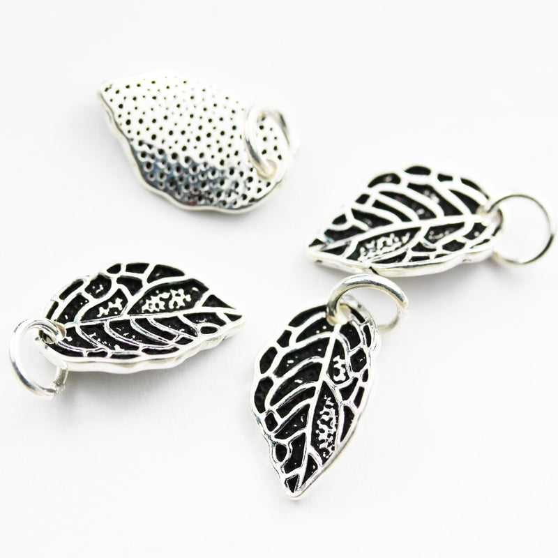 Silver Charm 2pcs Antique 925 Sterling Silver Jewellery findings Charm Beads , Leaf, 16*10mm