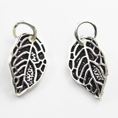 Silver Charm 2pcs Antique 925 Sterling Silver Jewellery findings Charm Beads , Leaf, 16*10mm