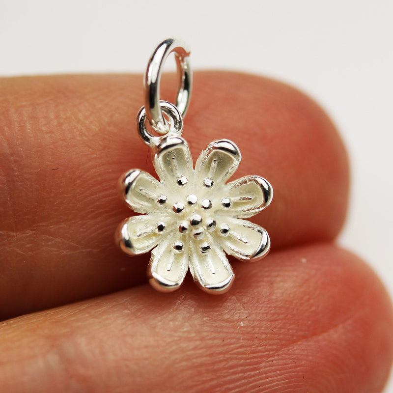 Charms 2pcs 925 Sterling Silver Jewellery findings Charm Beads , 10mm Flower Charms, 6mm jump ring