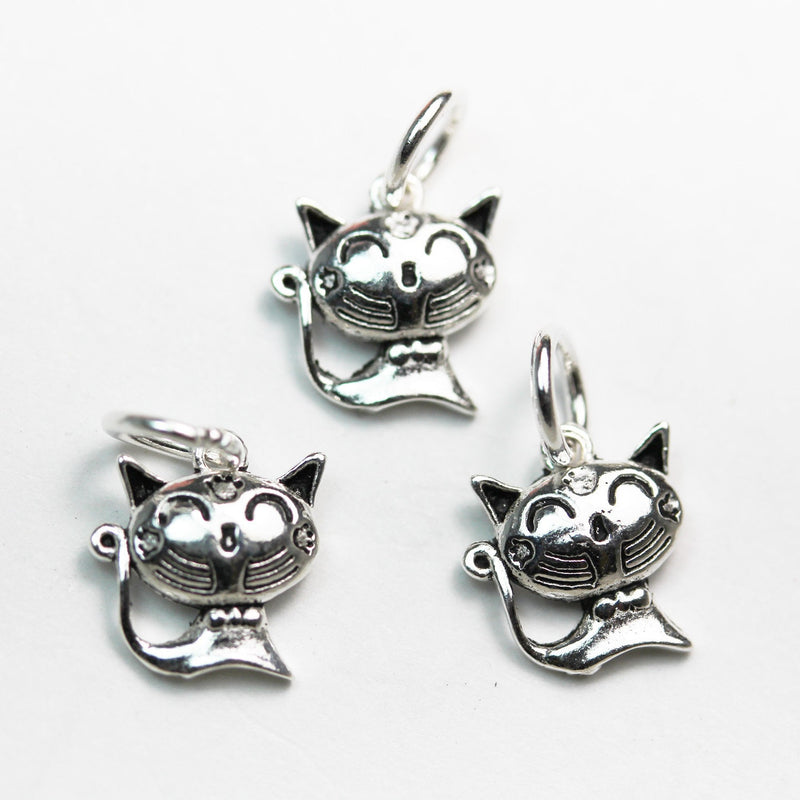 Jewelry charms 2pcs 925 Antique Sterling Silver Jewellery findings Charm Beads ,Cat charm, 11*10mm