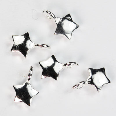 4pcs 925 Sterling Silver Jewellery findings Charm Beads , Star charm, 10*7mm, 4mm closed jump ring