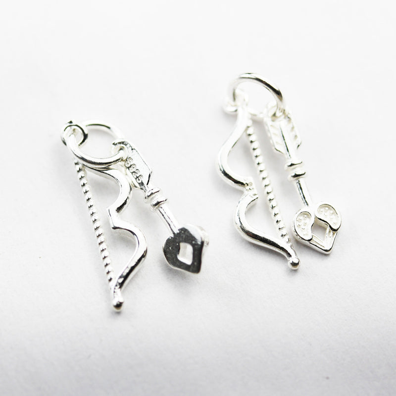 Jewelry charms 2pcs 18mm Bow and Arrow 925 Sterling Silver Jewellery findings Charm Beads , Bow and Arrow Pendant with 6mm Closed Jump Ring