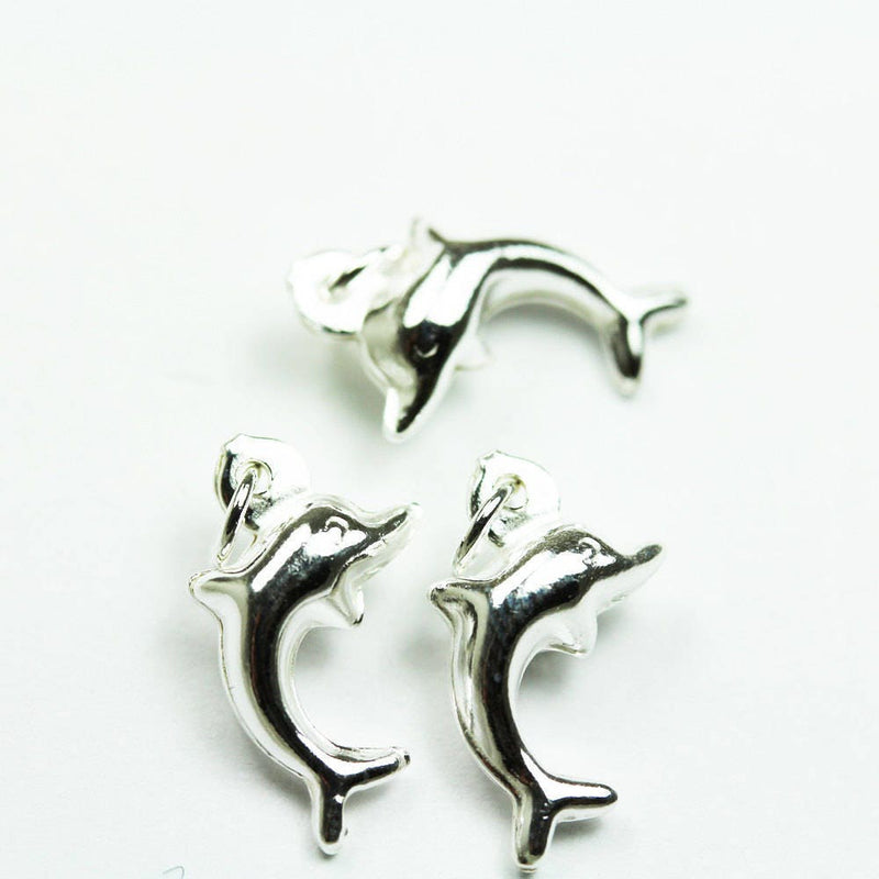 Charm 2pcs 925 Sterling Silver Jewellery findings Charm Beads , Dolphin, 14*6mm