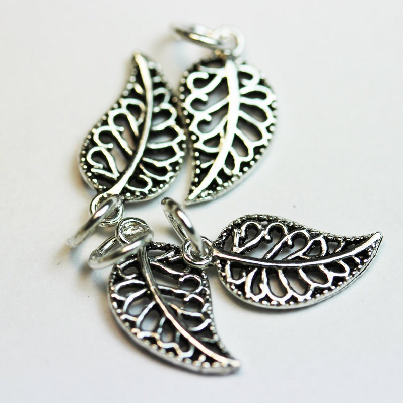 Charm 4pcs Antiqued 925 Sterling Silver Jewellery findings Charm Beads , Leaf, 12*7mm