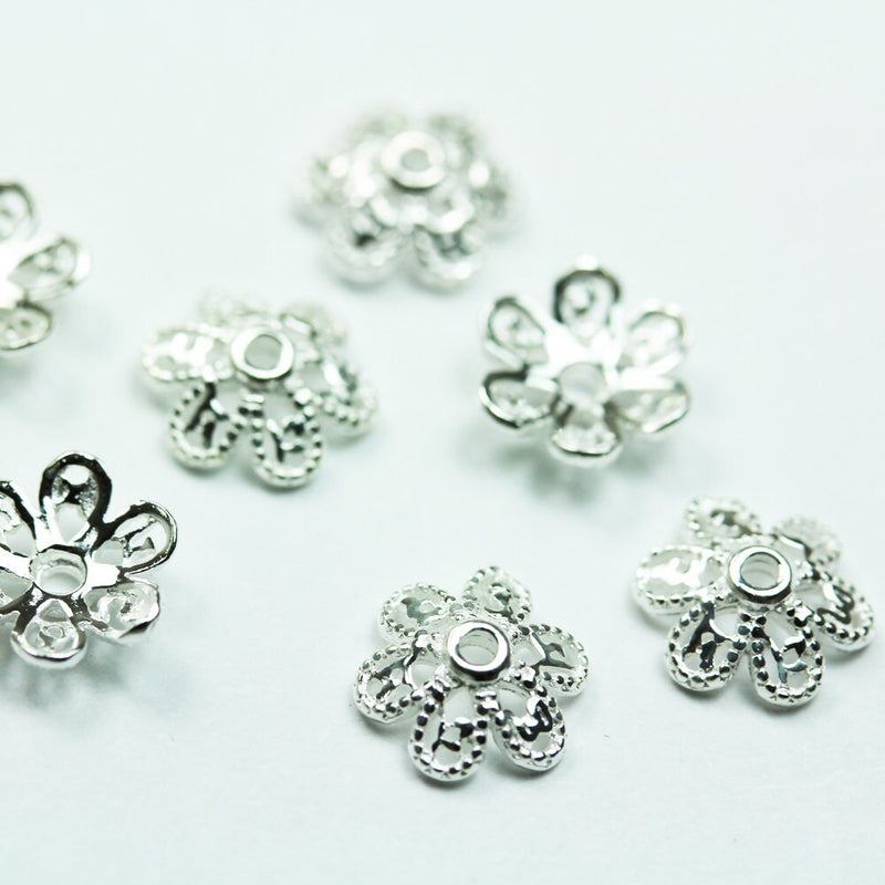 Bead Caps 10pcs 8mm 925 Sterling silver Jewelry Findings Bead cap,8mm Flower cap, 2.5mm height ,1mm hole