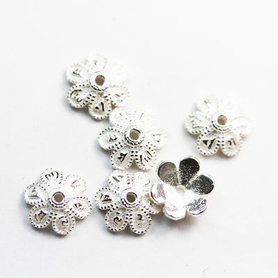 Silver Bead Cap 5pcs 8mm 925 Sterling silver Jewelry Findings Bead cap,8mm Flower cap, 2.5mm height ,1mm hole