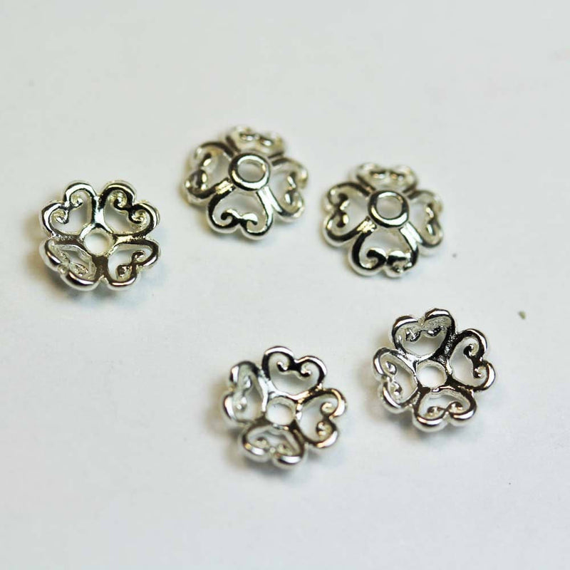 8pcs 925 Sterling silver Jewelry Findings Bead cap,7.5mm Flower cap, 2.5mm height ,1mm hole