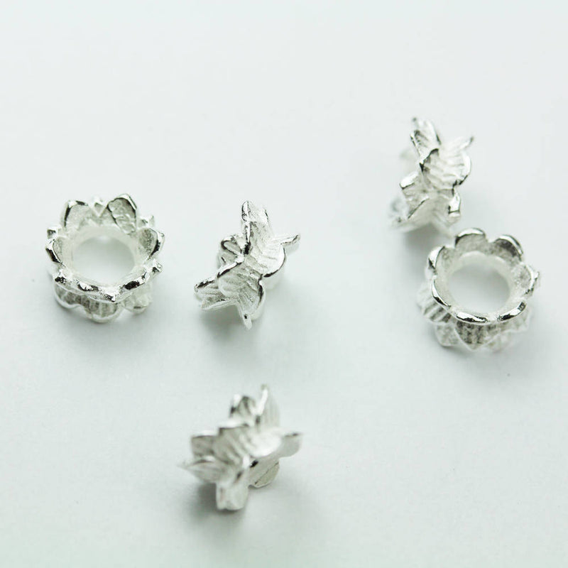 Double Bead Caps 4pcs 925 sterling silver Jewelry Findings Double Bead cap, 8mm Flower cap,4mm height, 3.5mm hole