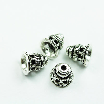 Sterling End Caps 4pcs Antiqued 925 sterling silver Jewelry Findings Bead cap,8*8mm Filigree Flower cap,5mm inner size,1mm hole